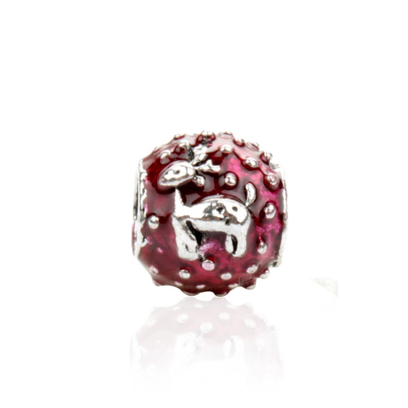 

White Or Red Deer Cute Charm Bead Big Hole Fashion Women Jewelry European Style For Pandora Bracelet Necklace