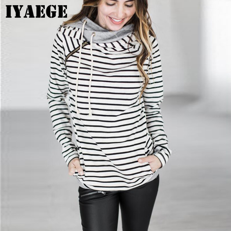 

IYAEGE 2018 Fashion Hoodies Women Sweatshirt Striped Double Hooded Pullovers Hoodies Casual Patchwork Jumper Tracksuits 3XL, Green