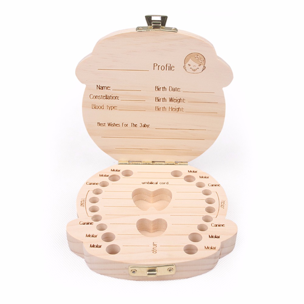 Wooden Milk Teeth Save Box Souvenir Box Organizer Holder Storage For Kids Baby Save 3-6 Years Girl Spanish Baby Tooth Box