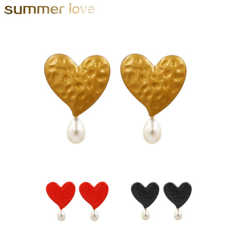 

2018 Unique Design Heart Sheap Pearl Earring for Women Black & Gold & Red Dangle Metal Earring Wedding Party Jewelry