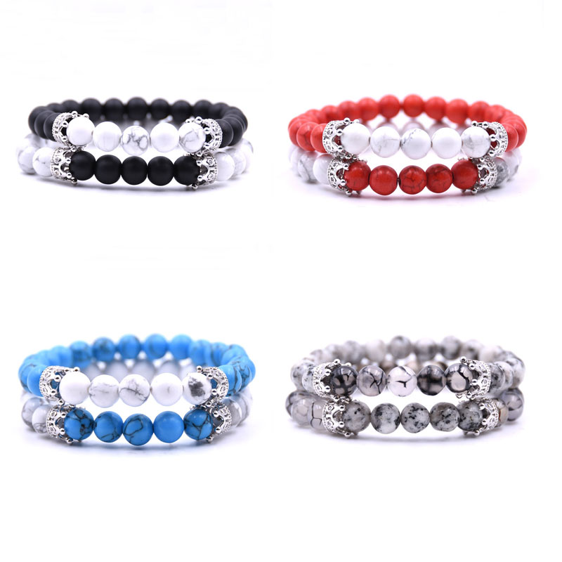 

New Distance Crown Bracelets for Lovers 2pcs/set Natural Stone Beads Couple Bracelet Valentine's Day Jewelry free shipping