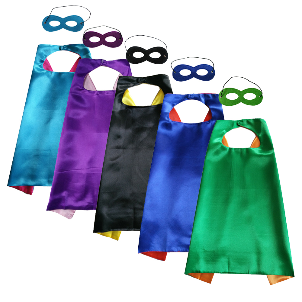 

halloween cosplay cape with mask double layer superhero cape 70cm * 70cm wholesale satin kids favor cosplay clothing, Random mix order