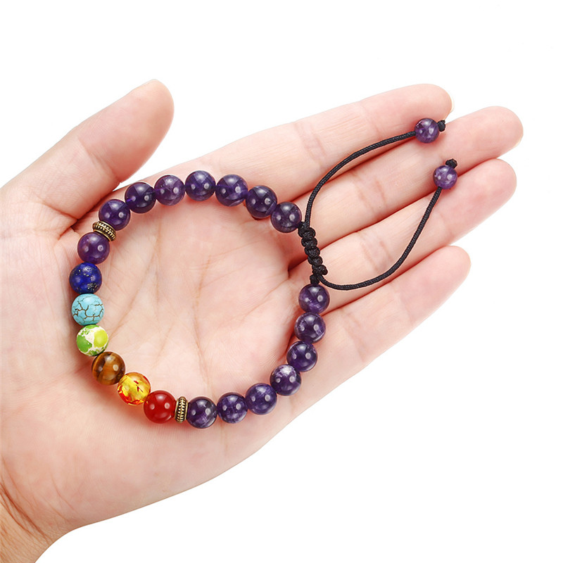 

7 Chakra Natural Stone Yoga strands Bracelet Turquoise Agate Healing Balance Reiki Beads Bracelets women men fashion jewelry