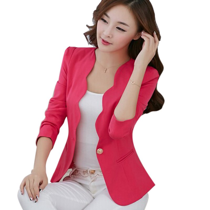 

Women's Suits & Blazers Wholesale-Pink Casual Business Blazer Suit Women One Button Jacket Coat Outwear Candy Color 2021 Faddish And Jackets