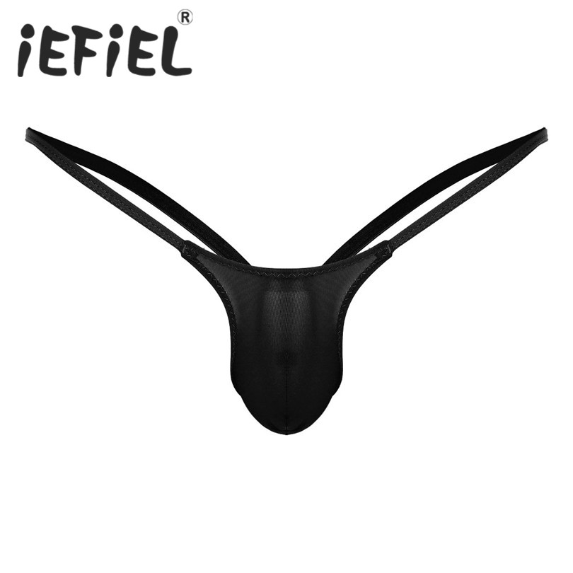 

iEFiEL Male Mens Sexy Thongs See-through Mesh G-string Mens Low Rise Jockstrap Open Back Stretch Bikini Underwear Underpants, Black