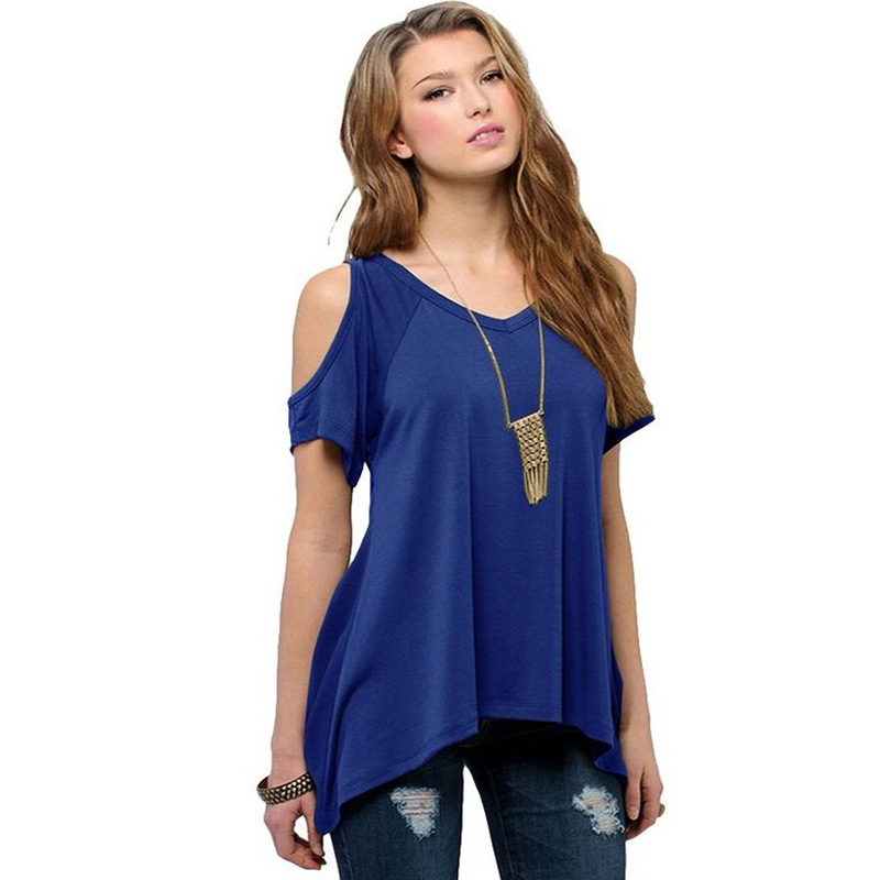 

Summer Loose Type Women Plus Size T-shirts V- neck Strapless Shirts Off Shoulder Short-sleeved T-shirt, Wine