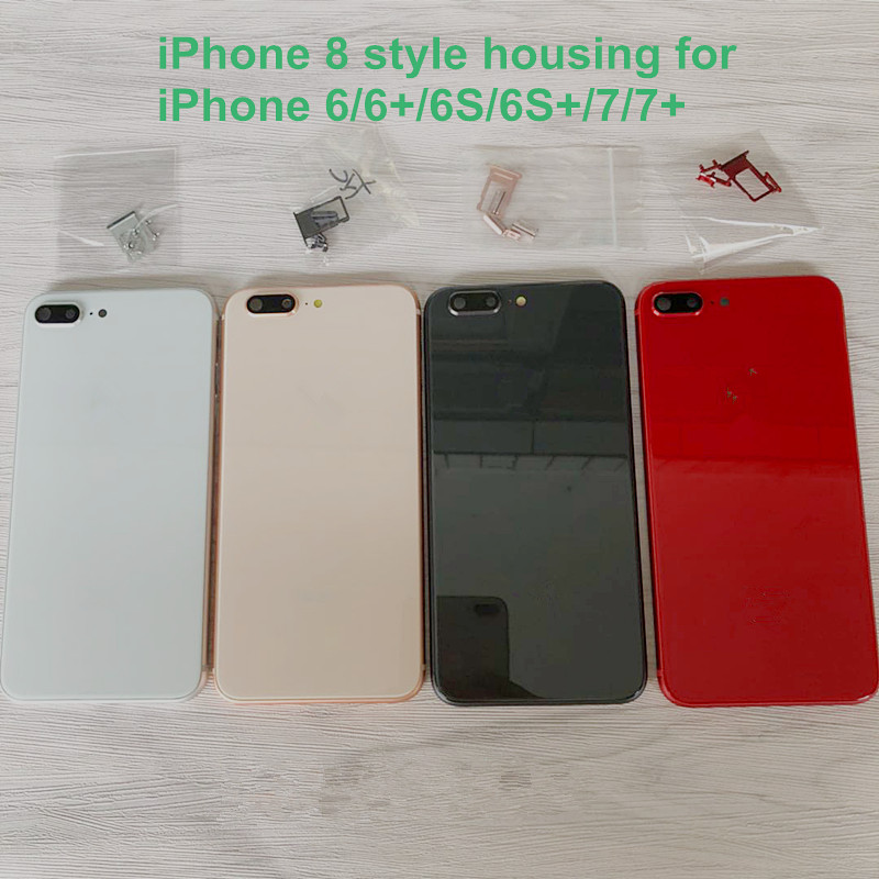 

For iPhone 6 6S 7 Plus Back Housing to iPhone 8 Style Metal Glass Full Black/White/Red Black Rear Cover Like 8+