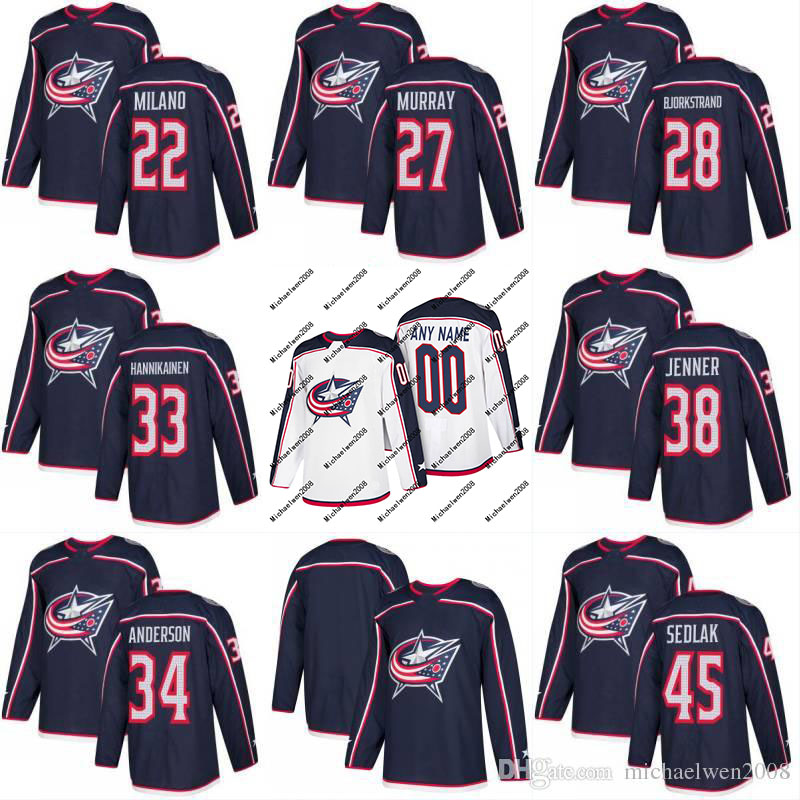 

2017-2018 Season Columbus Blue Jackets 22 Sonny Milano 27 Ryan Murray 28 Oliver Bjorkstrand 33 Markus Hannikainen Custom Hockey Jerseys, Black;red
