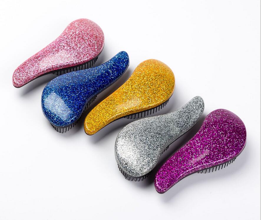 

HOT Glitter Handle Tangle Detangling Comb Shower Hair Brush detangler Salon Styling Tamer Tool hairbrush 10PCS free ship, Silver