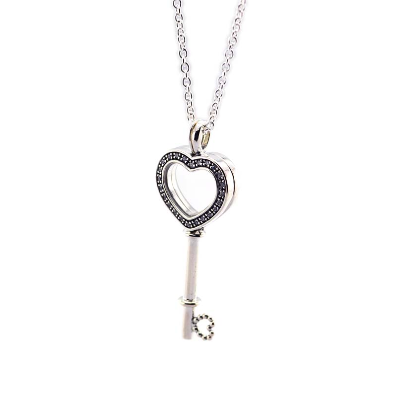 Valentine's Day Floating Locket Heart Key Necklace 925 Sterling Silver Jewelry Necklace & Pendant For Woman European Jewelry Making-image-412058768