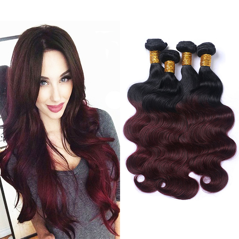 

Best Selling Items Ombre Dark Red Colored Hair 4 Bundles Body Wave 1B/99J Brazilian Virgin Human Hair Weave Colored Bundles Extension, Ombre color