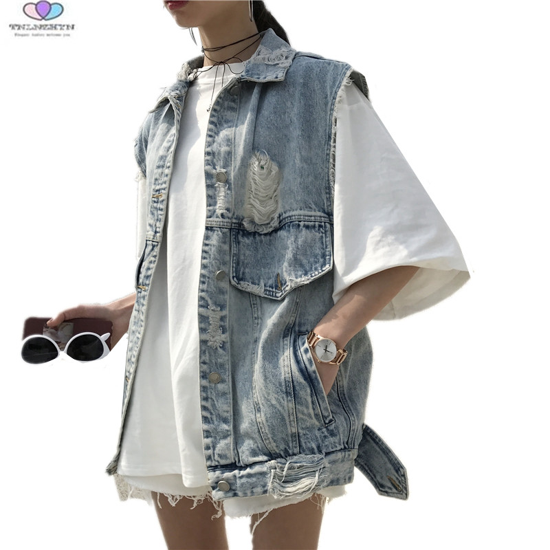Jeansweste Damen Lang Vintage Mode Gro/ße Gr/ö/ßen Jeansjacke /Ärmellos Vest Revers Loose L/ässig Elegante M/ädchen Denim Weste Mantel Fr/ühling Herbst