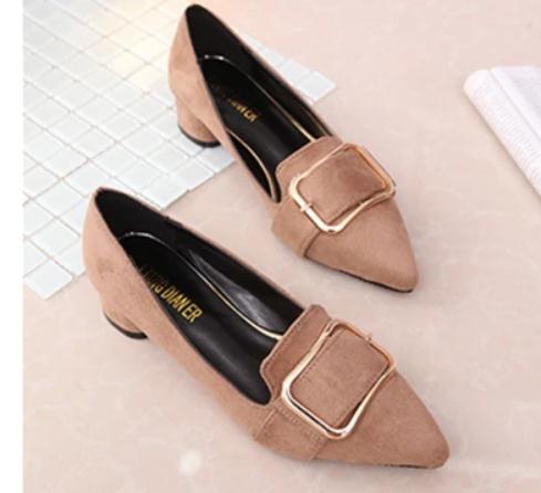 

Free send 2018 spring new style pointed end Coarse heel low heel suede women's shoes, Black