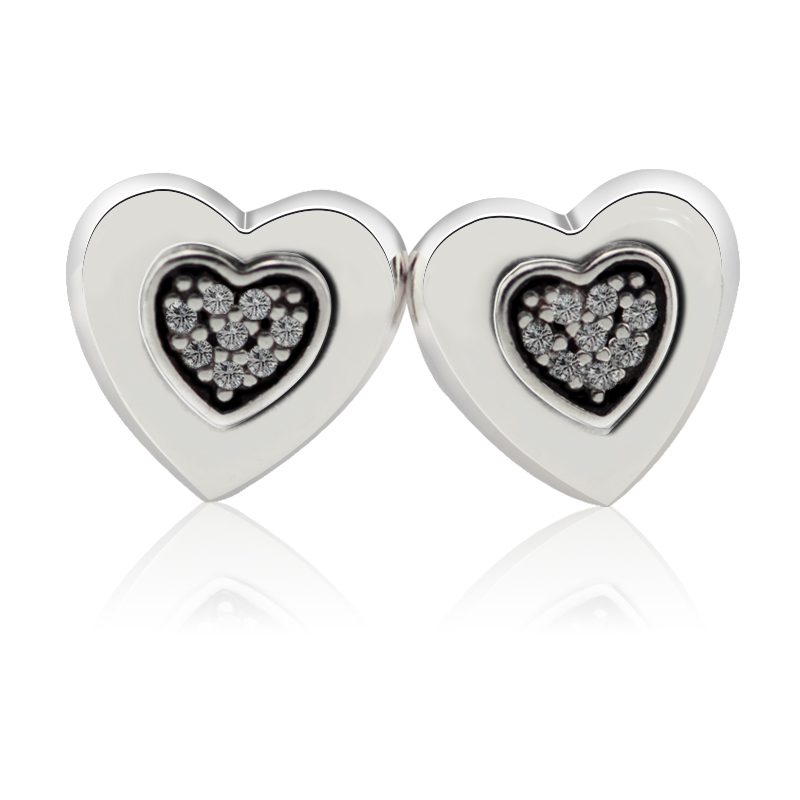 

New Authentic 925 Sterling Silver Silver Logo Heart Earring With Crystal Stud Earring For Women Wedding Gift Europe Winsome Jewelry, Golden;silver