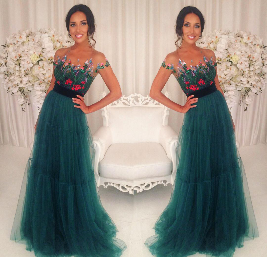 

Long Evening Dress A Line Tulle Floral Applique Pageant Formal Holiday Wear Prom Party Gown Custom Made Plus Size, Dark red