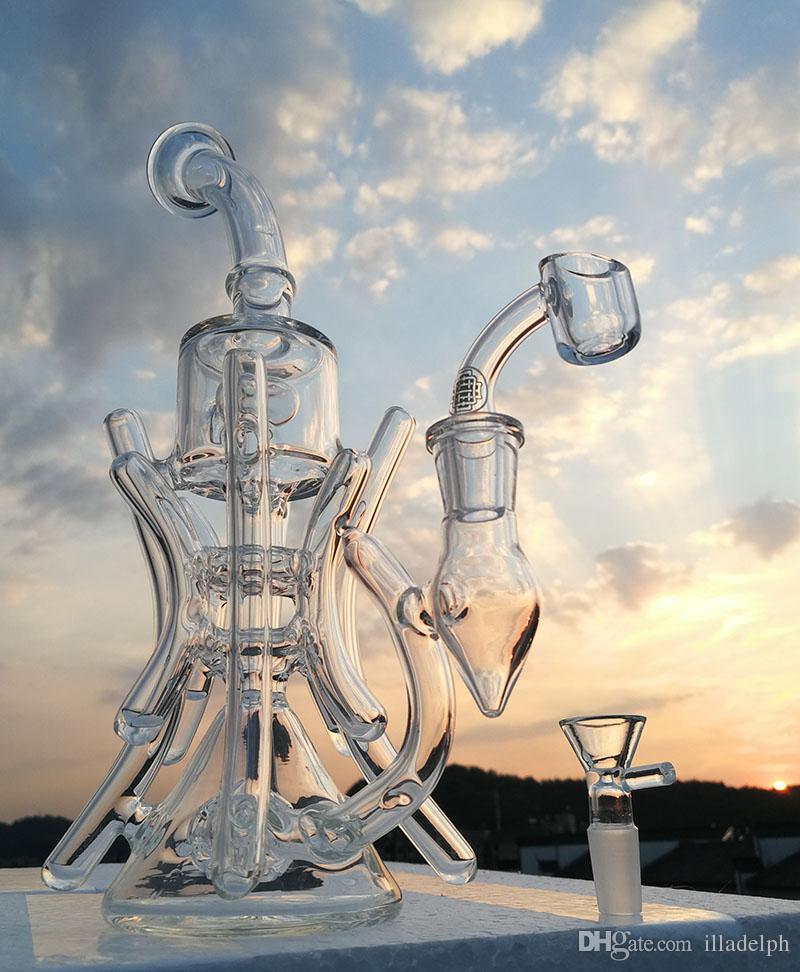 

hot New arrival Double Recycler Bong bong water pipe oil rig with glass blwl