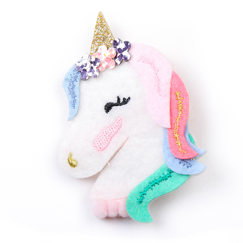 

Wholesale Boutique 20pcs Fashion Cute Glitter Floral Unicorn Horse Hairpins Kawaii Solid Felt Rainbow Hair Clips Princess Headware