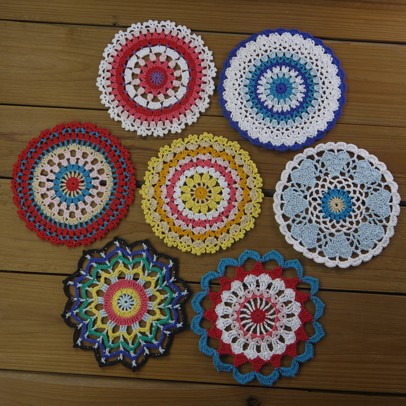 

14Piese - 7design-- Per design 2 PCS Beautiful Crochet Vintage Doily, Vintage Handmade Multi Colored Doilies Coasters