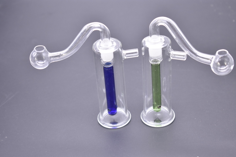 8cm Blue/Green Cheap 10mm mini glass oil rig bong Glass smoking water glass bong with colorful downstem-image-424402905