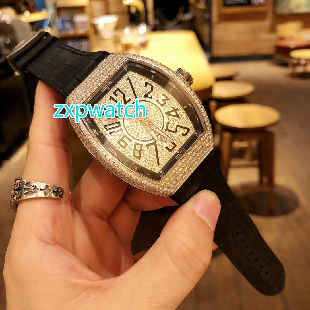 

Full ice fashion bright watch automatic machine male large size 44MM bucket watch stainless steel shell black rubber strap free delivery, Black strap