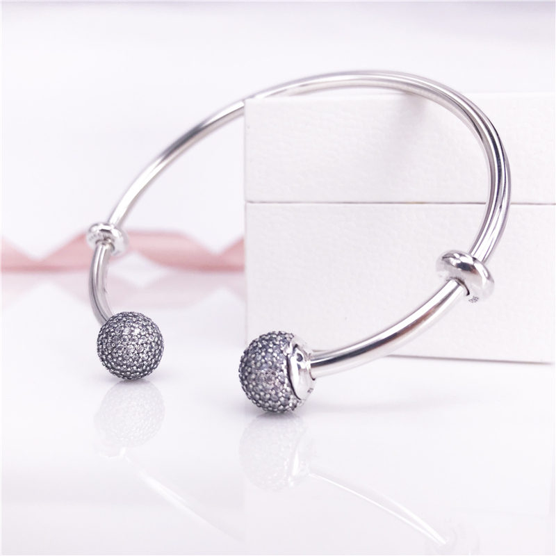 Authentic Open Bangle, S925 Sterling Silver Women Brand Open bangle Jewelry Fit DIY Beads And Charms