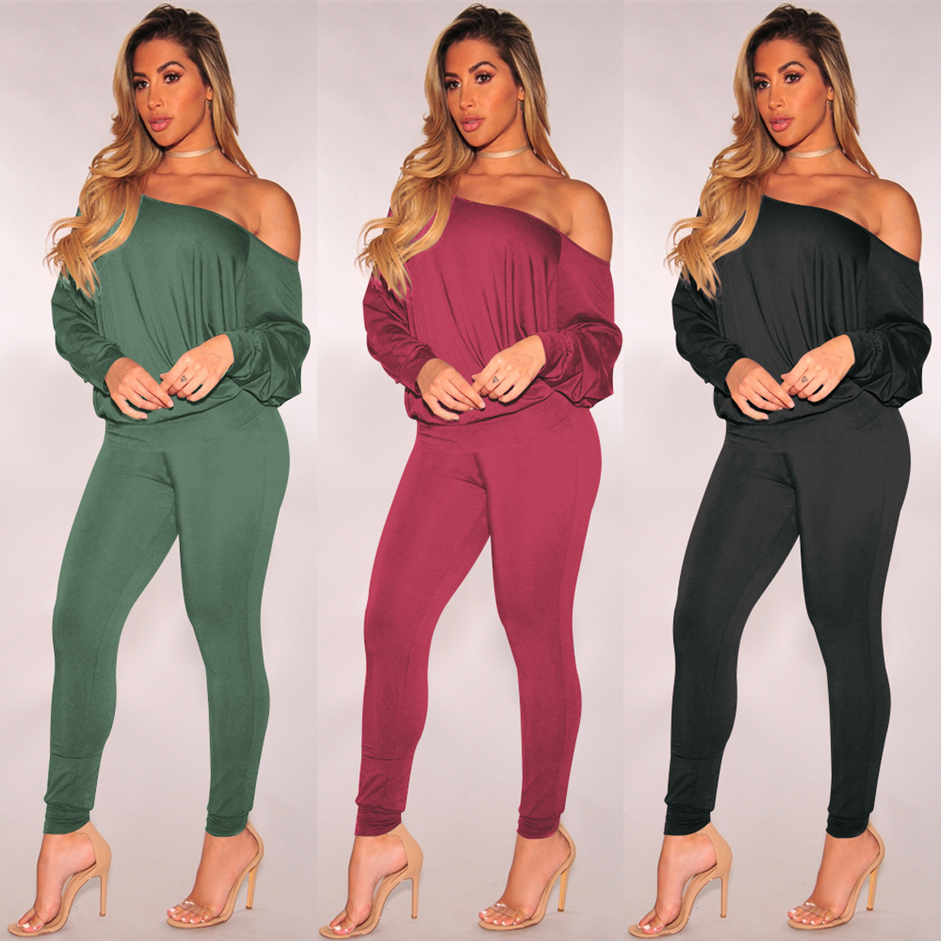 

Two Piece Pants Fashion Long Sleeve Women Dress Suits New Brands Lady Party NighWear Club Clothing Bodycon Dresses Casual Jumpsuit, Black