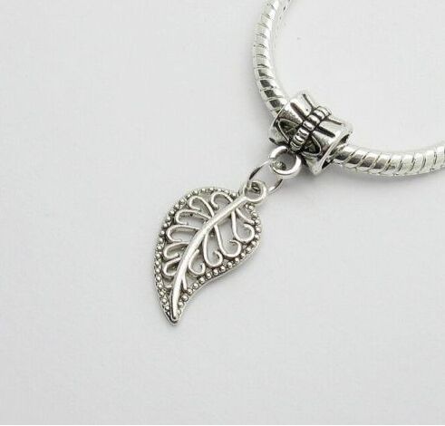 

100pcs/lot Silver Plated Leaf Charms Big Hole Loose Beads European Pendant Pandora charms For Bracelet Jewelry Making findings, Bronze;silver