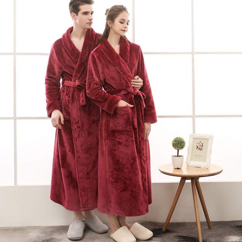 Automne Hiver Homme Robe Flanelle Hommes Vêtements De Nuit Épais Peignoir Long Hommes Robe Amants Robe De Bain Kimono Maison Porter Plus La Taill