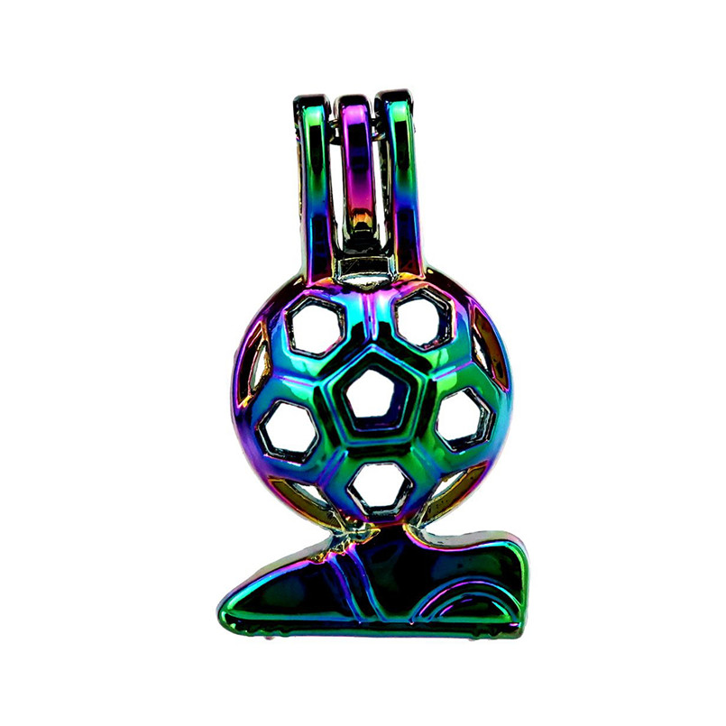 

10pcs/lot Rainbow Color Soccer Football Beads Cage Locket Pendant Diffuser Aromatherapy Perfume Essential Oils Diffuser, Silver