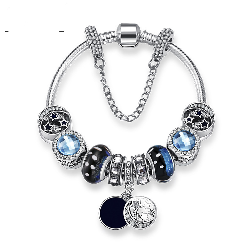 

New Charm Bracelets Blue Sky Beads Bracelet 925 Silver Bracelets retro national wind star glaze beads moon Diy Jewelry