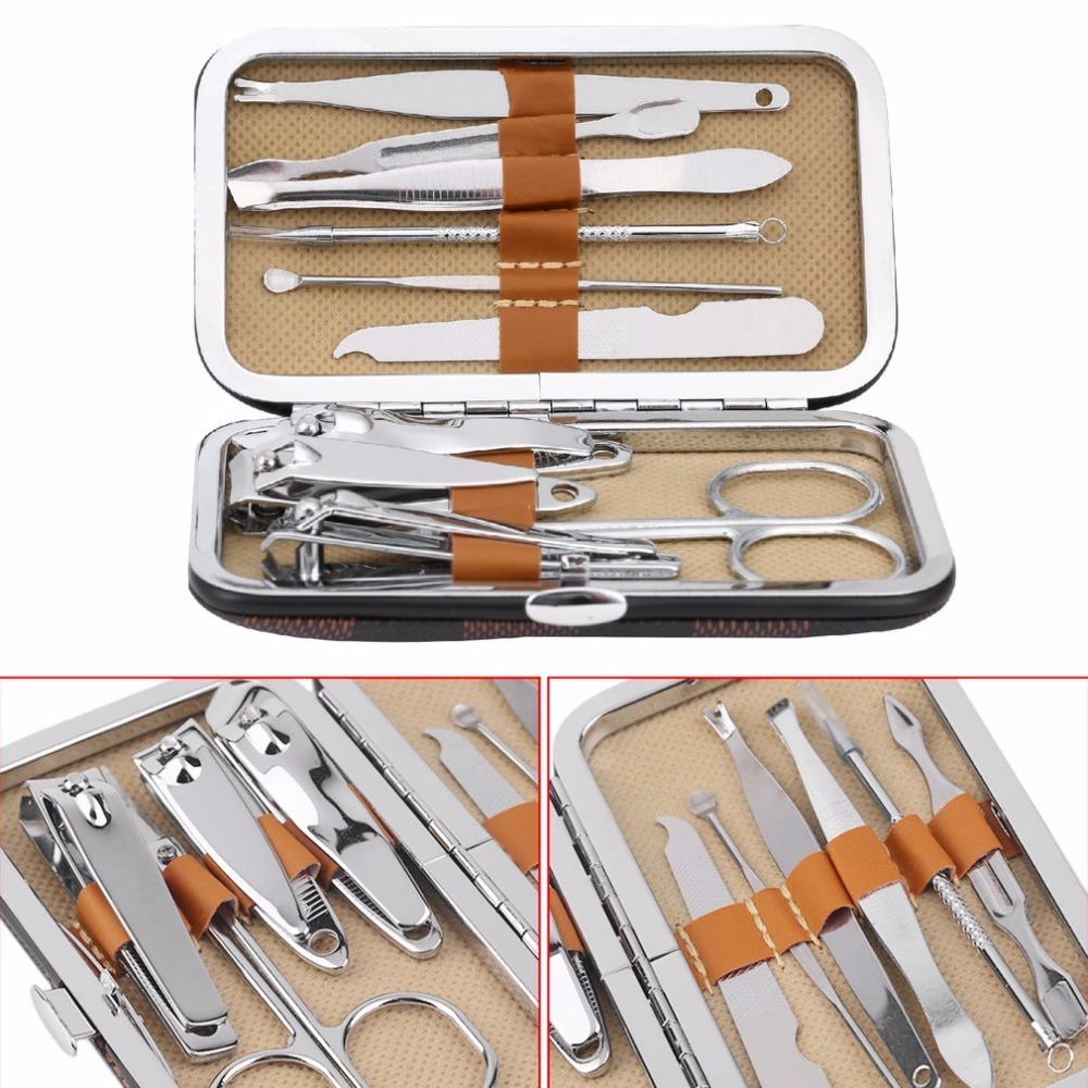 

10PCS/Set Universal Manicure Set Stainless Steel Nail Clippers Cleaner Grooming Kit Nail Care Art Tool Manicure Sets, As pic