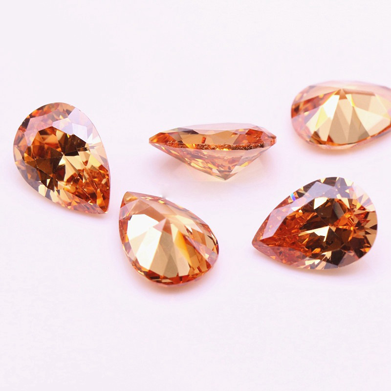 

200pcs/lot 5x7mm-9x11mm 3A Cubic Zirconia Champagne Pear Cut Synthetic Loose Gemstones 5 Sizes For Sterling Silver Jewelry Making Wholesale
