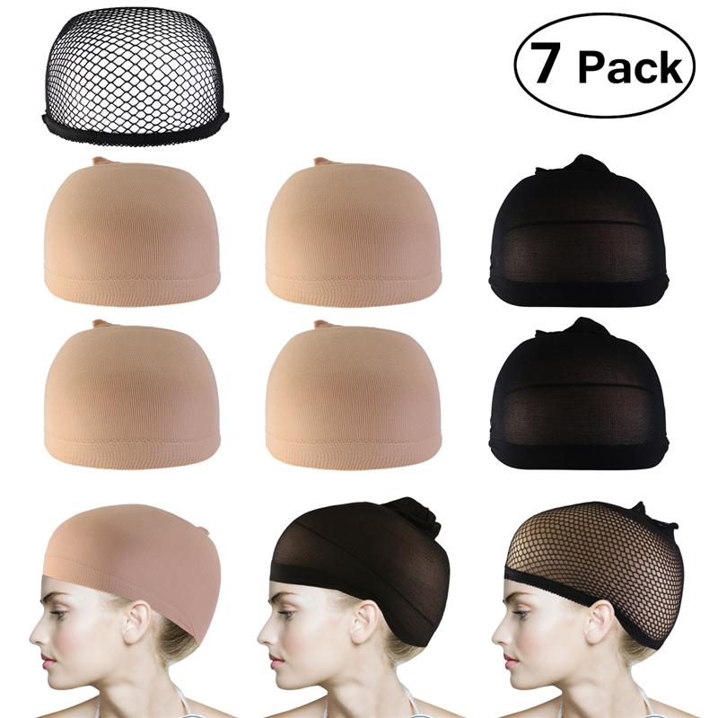 

High Quality 7pcs Wig Caps Neutral Nude Beige and Black Mesh Wig Cap Hairnets Mesh Weaving Wig Hair Net Elastic Caps