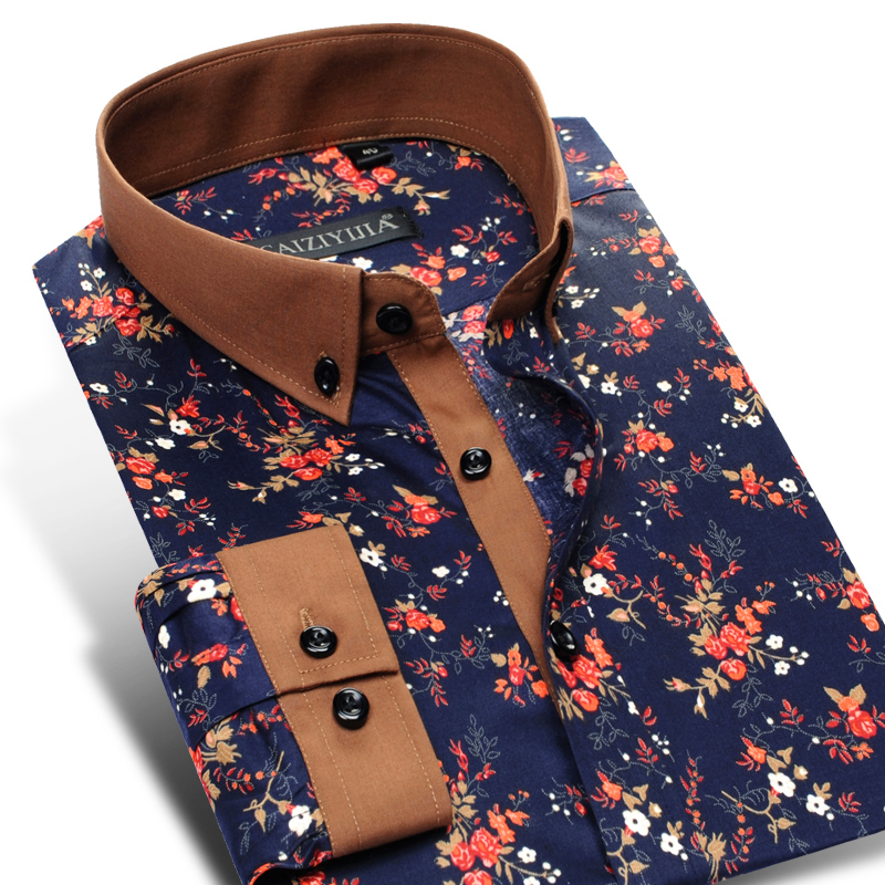 

100% Cotton High-end Floral Men Casual Shirts Long Sleeve Button-down Collar Flower Printed Fashion Design Party Shirts Men, White;black