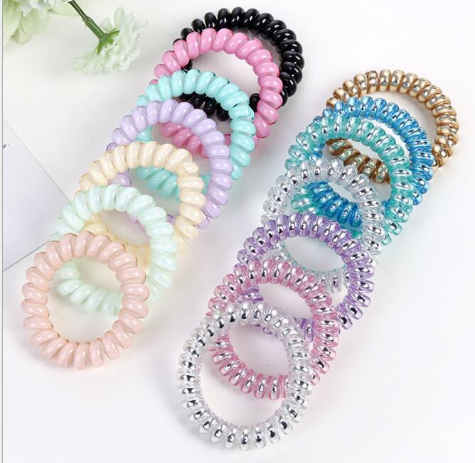 

Metal Color Telephone Wire Cord Headbands for Women Elastic Hair Bands Rubber Ropes Hair Ring Girls Hair Accessories Wholesale
