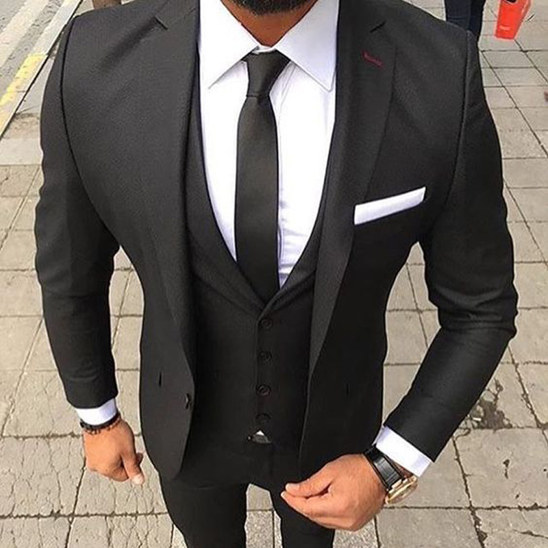 

Black Business Men Suits for Wedding Groom Tuxedos 2018 Latest Style Notched Lapel Slim Fit Three Piece Jacket Pants Vest Blazer, Royal blue