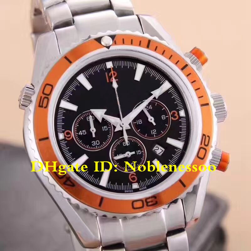 

4 color Luxury Mens Chronograph Watch black Dial Planet Ocean Chronograph Steel 2218.50 Co-Axial 600M orange Bezel Quartz Men's Watches, Original box
