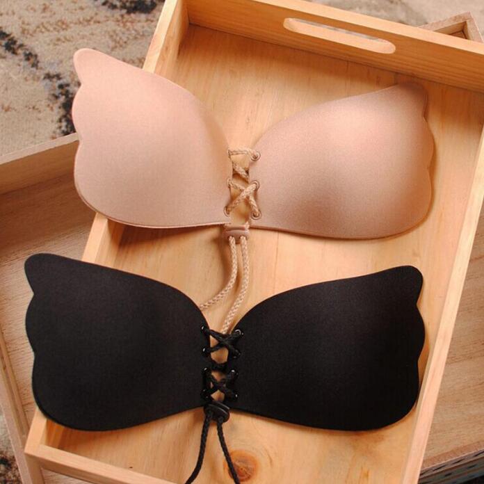 

Women Self Adhesive Strapless Bandage Blackless Solid Bra Stick Gel Silicone Push Up women's underwear butterfly Invisible Bra A B C D CUP