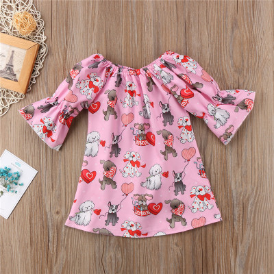

2018 New Summer Cartoon Dog Love Heart Girls Tops Valentine's Day Infant T-shirt INS Toddler Tops Cute Fashion Girl Tee Shirt, As photo