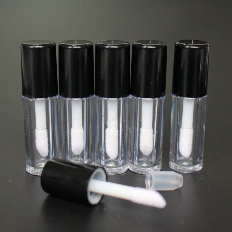 

1.2ml Empty Transparent PE Lip Gloss Tubes Plastic Lip Balm Tube Lipstick Mini Sample Cosmetic Container With black cap