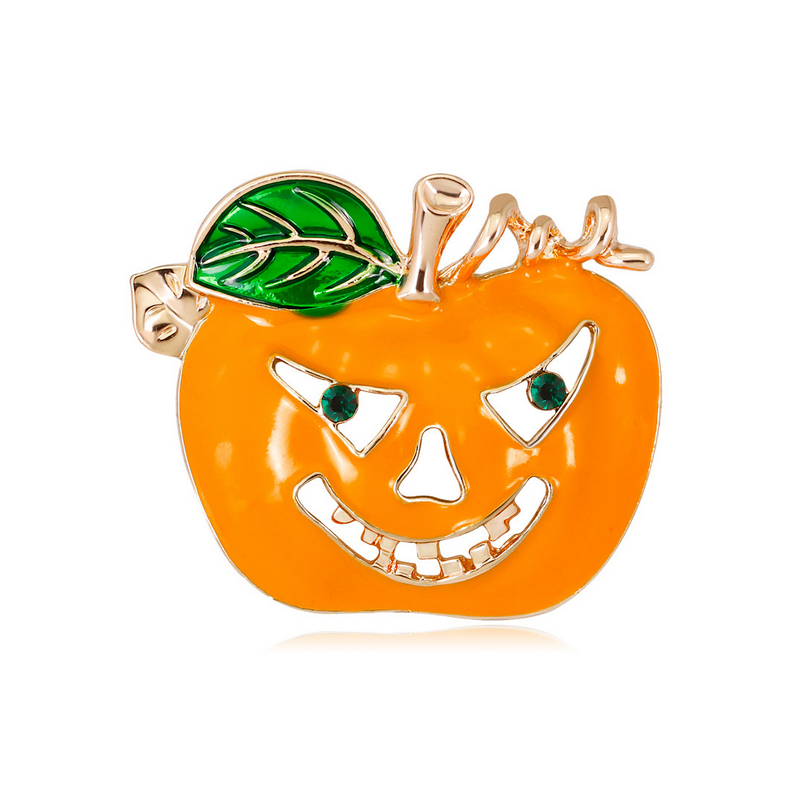 Happy Halloween Spooked Jack and Ghost Rhinestone Brooch Pin with Orange Crystals
