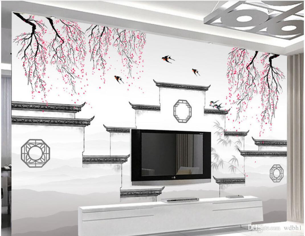 

3d wallpaper custom photo Non-woven mural Ancient building Jiangnan water town ink landscape soft pack muals wall paper for walls 3 d, Pictures show