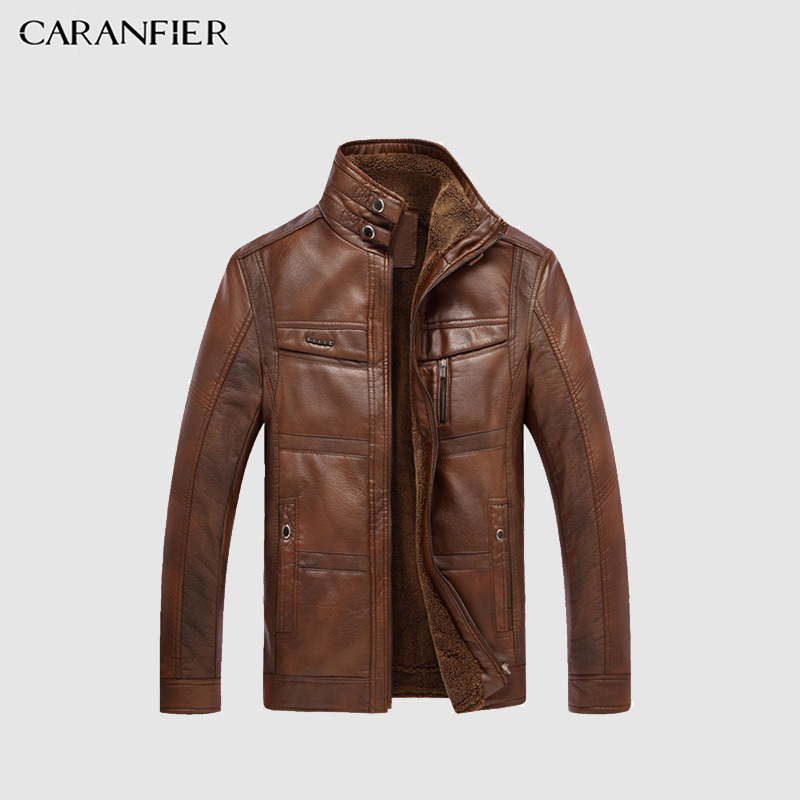 CARANFIER Mens Leather Jackets Winter Warm Coat Plus Thick Outerwear Male Biker Motorcycle Zipper Top Quality Men Coats M-5XL D18100903