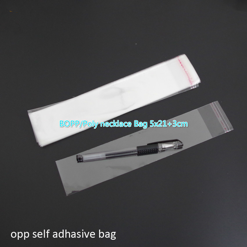 500pcs Clear Resealable Cellophane/BOPP/Poly necklace Bag 5x21+3cm Transparent OPP Bag Plastic packaging bags Self Adhesive Seal-image-415509326