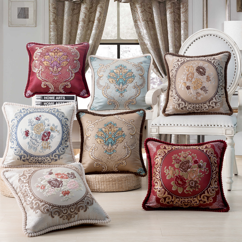 

Luxury Seat Cushion Cover European Culture Classical Sofa Throw Pillow Cases Embroidered Floral Home Decorative 18x18 Pillow Covers BH18048, #1