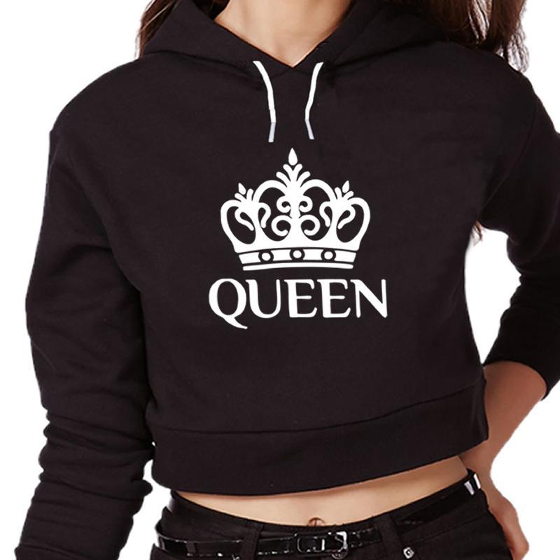 Queen Letter Print Hoodies Crop Top Women Fashion Tops Harajuku Female Funny Kawaii Hoodie Plus Size Tank Top 2018 Hot Sale