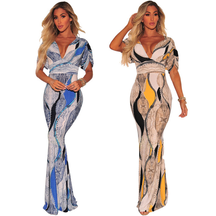 

Long Sleeve Maxi Dresses Womens Summer Dress Slim Fit Elegant Flora Printing Party Evening Long Dress Plus Size S-3XL, Black;gray