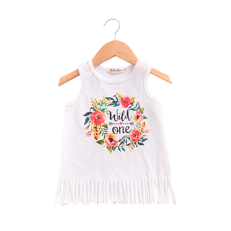 

White Boho Babe Dress Girls Vest Tassels Dresses Black Wild One Printed Dresses for Baby Girls Sleeveless Dress Girls Clothes