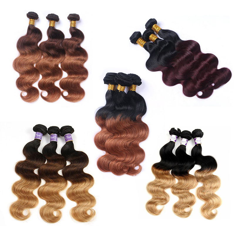 

Body Wave Ombre Colored Hair Bundles Wholesale Vendors Brazilian Peruvian Malaysian Human Hair Weave Colored Body Wave 3 Bundles 12-24 Inch, 1b/30 ombre color