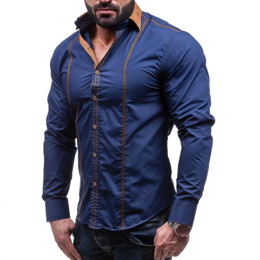 Camisas para hombres 2018 Marca Casual Camisa de manga larga sólida sólida Hombres de Social Camisa de Más tamaño Ropa de algodón 4XL